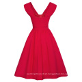 Belle Poque Cor sólida sem mangas V-pescoço alto esticado A-Line Red Retro Vintage Women Dress BP000373-1